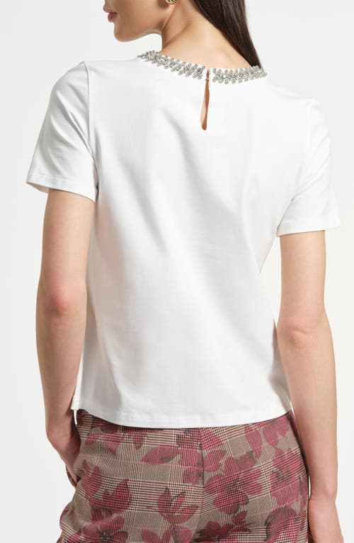 Isaac Mizrahi New York Embellished Jewel Neck T-shirt In White