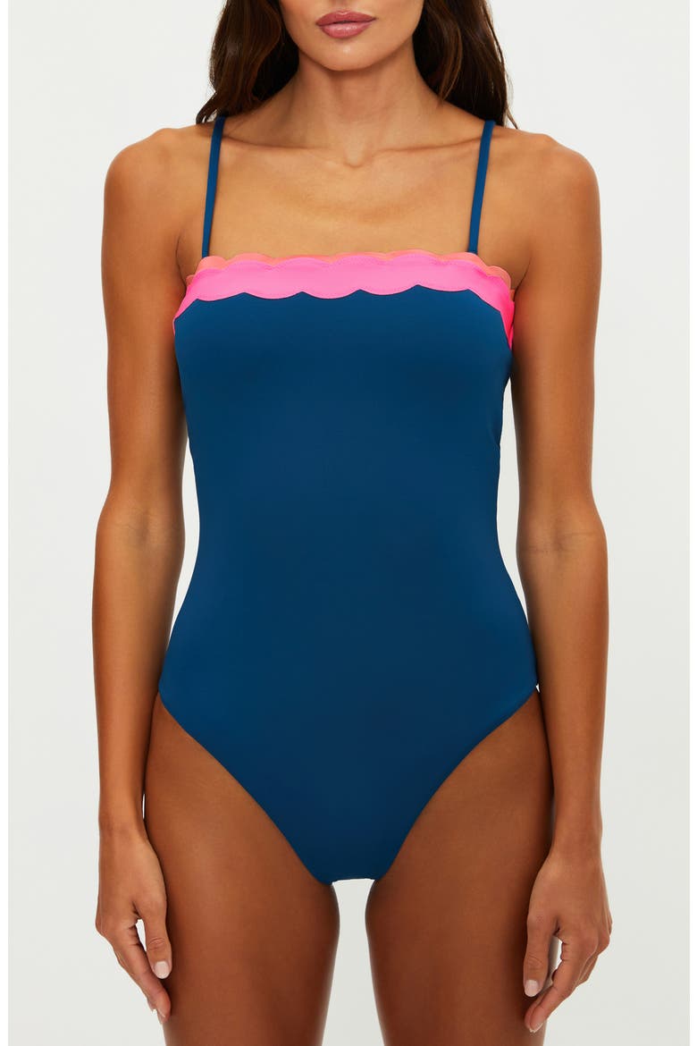 Josy Scalloped Bandeau One-Piece Swimsuit, Alternate, color, SEASHELL ISLE COLORBLOCK