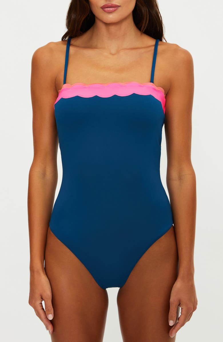 Beach Riot Josy Scalloped Bandeau One-Piece Swimsuit, Alternate, color, Seashell Isle Colorblock