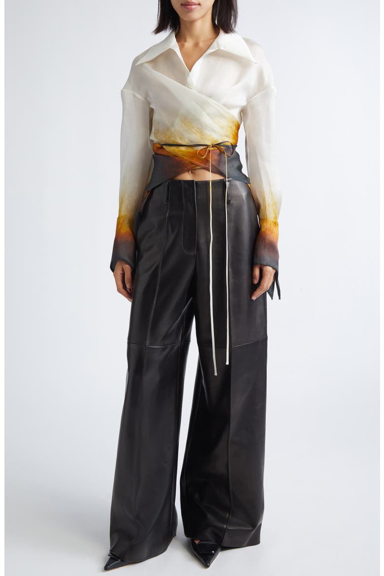 Rust Edge Convertible Silk Organza Wrap Shirt, Alternate, color, IVORY RUST