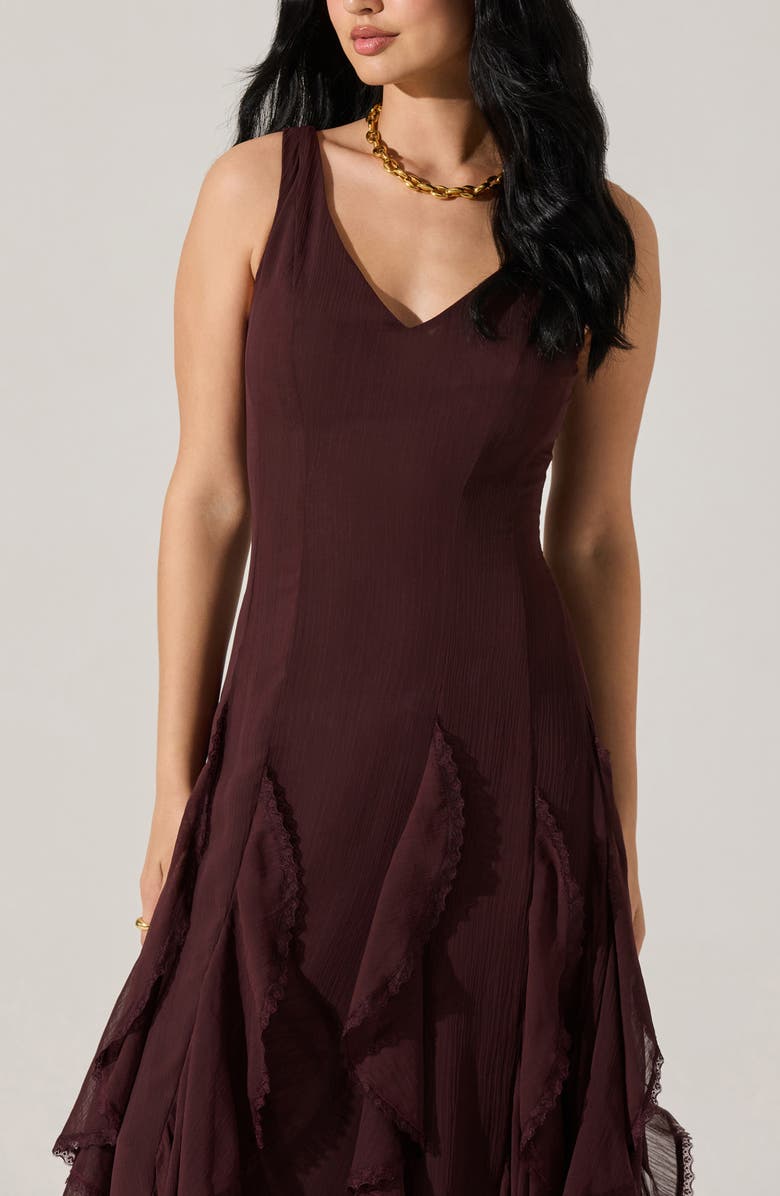ASTR the Label Philomene Ruffle Detail Midi Dress, Alternate, color, Eggplant