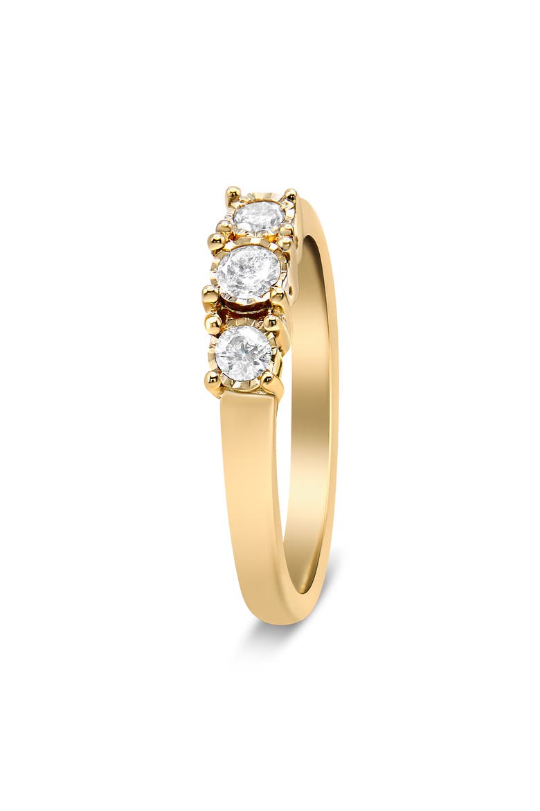 14K Yellow Gold Plated Silver 1/4 Cttw Diamond 3 Stone Illusion Plate Ring, Alternate, color, Yellow Gold over Silver