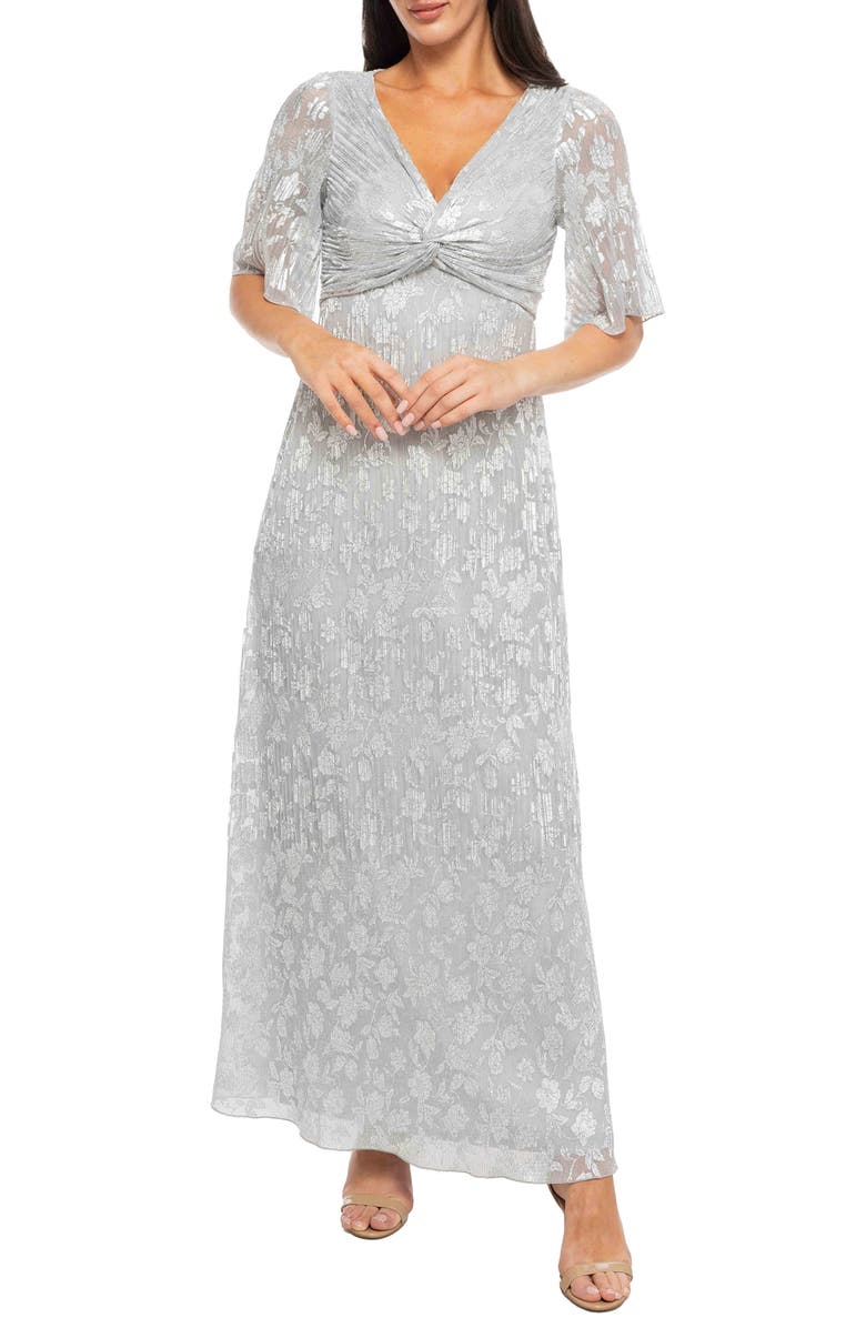 Marina Pleated Foil Gown, Main, color, 