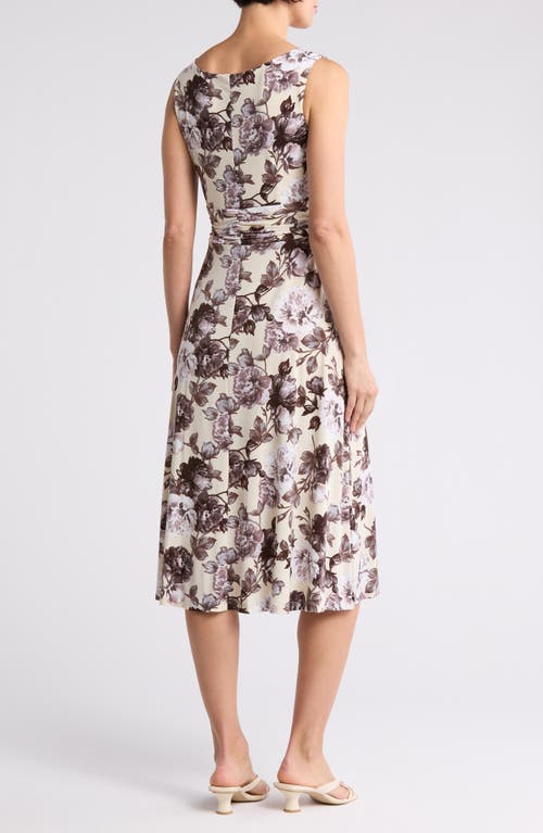 Connected Apparel Floral Sleeveless Shirred Waist Midi Dress In Butter