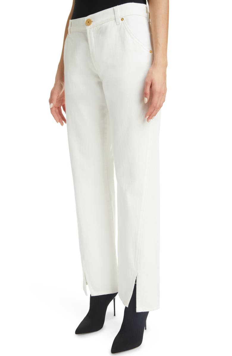 Balmain Slit Front Straight Leg Nonstretch Jeans, Alternate, color, 