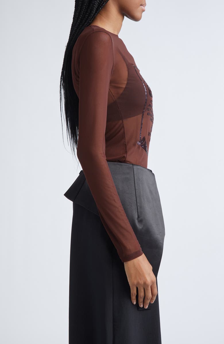 Jean Paul Gaultier Sequin Embellished Long Sleeve Mesh Top, Alternate, color, Burgundy