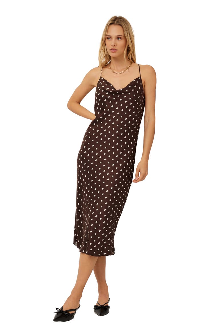 Vanessa Polka Dot Racerback Bias Midi Dress, Alternate, color, BROWN W/ CREAM