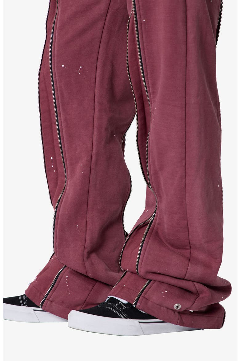 Rivet Zipper Flare Sweatpants, Alternate, color, RED