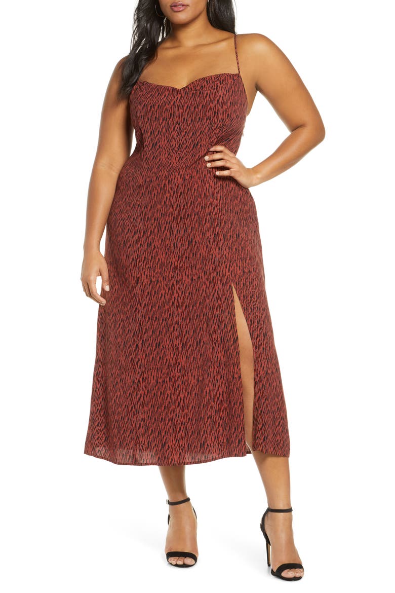 High Slit Sleeveless Midi Dress, Main, color, RUST HENNA SMALL CAMO