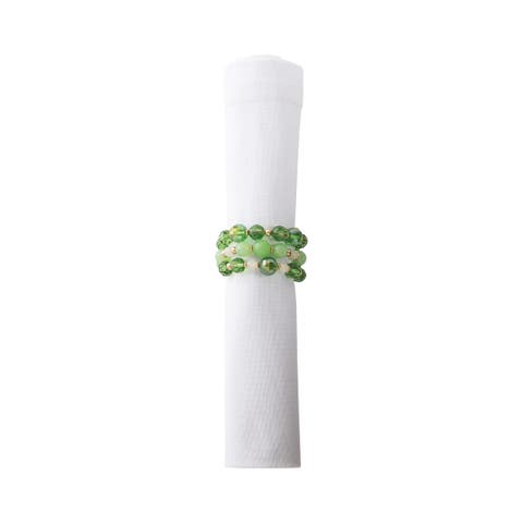 Green Beaded Set of 4 Napkin Ring Holders