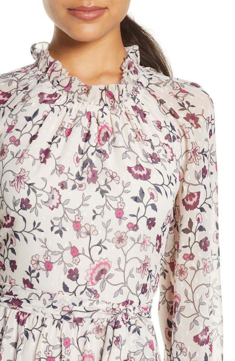 Eliza J Floral Ruffle Long Sleeve Chiffon Dress, Alternate, color,