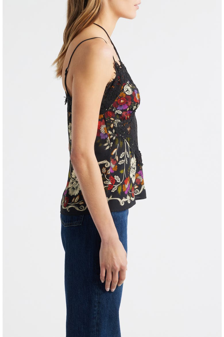 Rococo Flowers & Lace Camisole, Alternate, color, BLACK