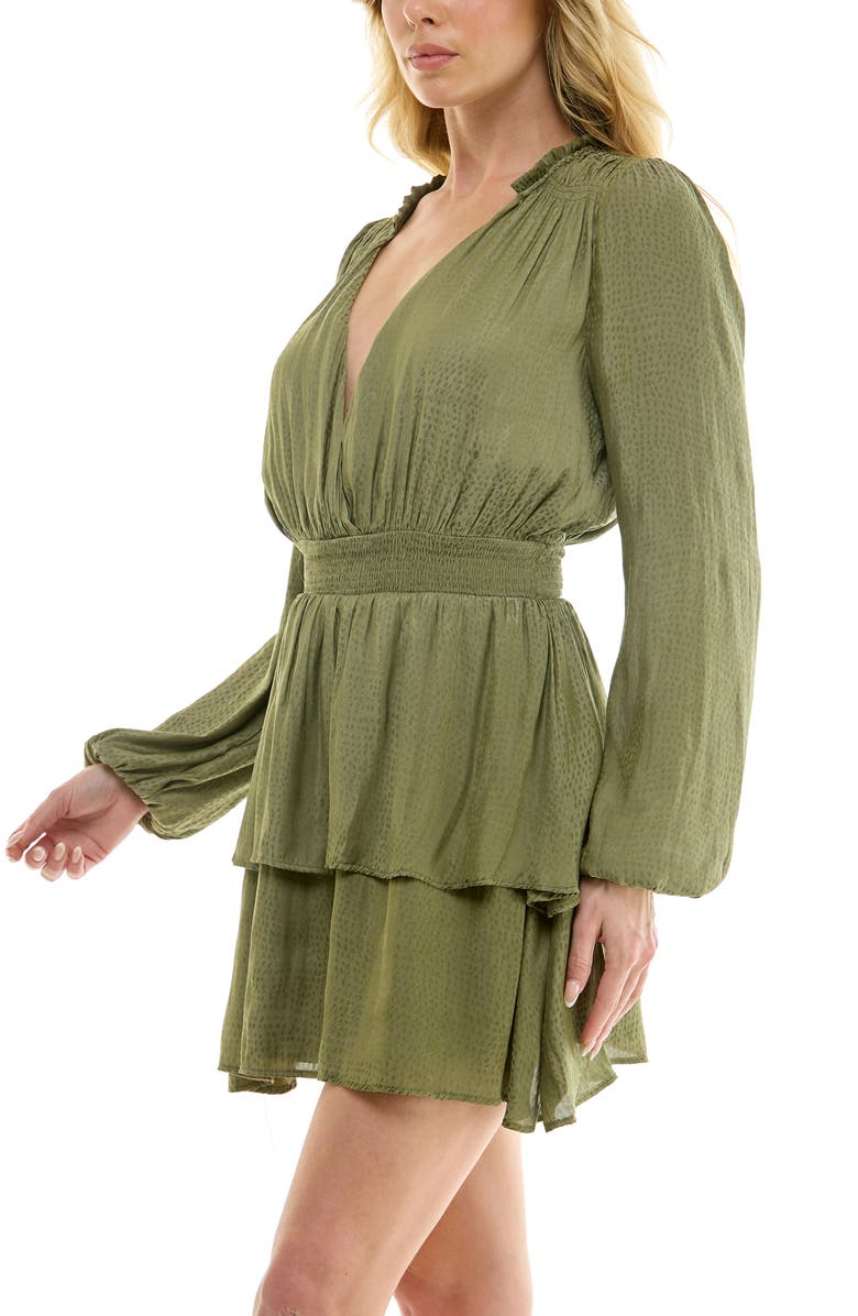 Socialite Long Sleeve Smocked Waist Minidress, Alternate, color, Olive