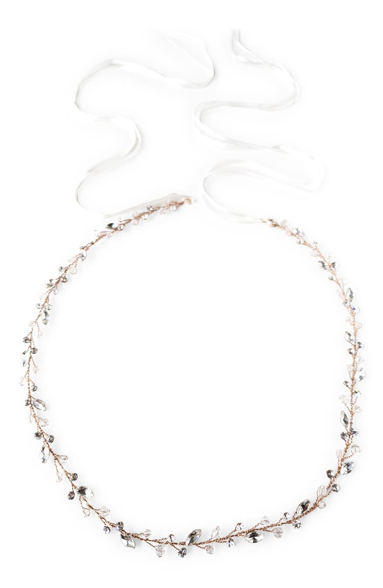 Brides & Hairpins Lucina Crystal Halo & Sash, Main, color, Rose Gold