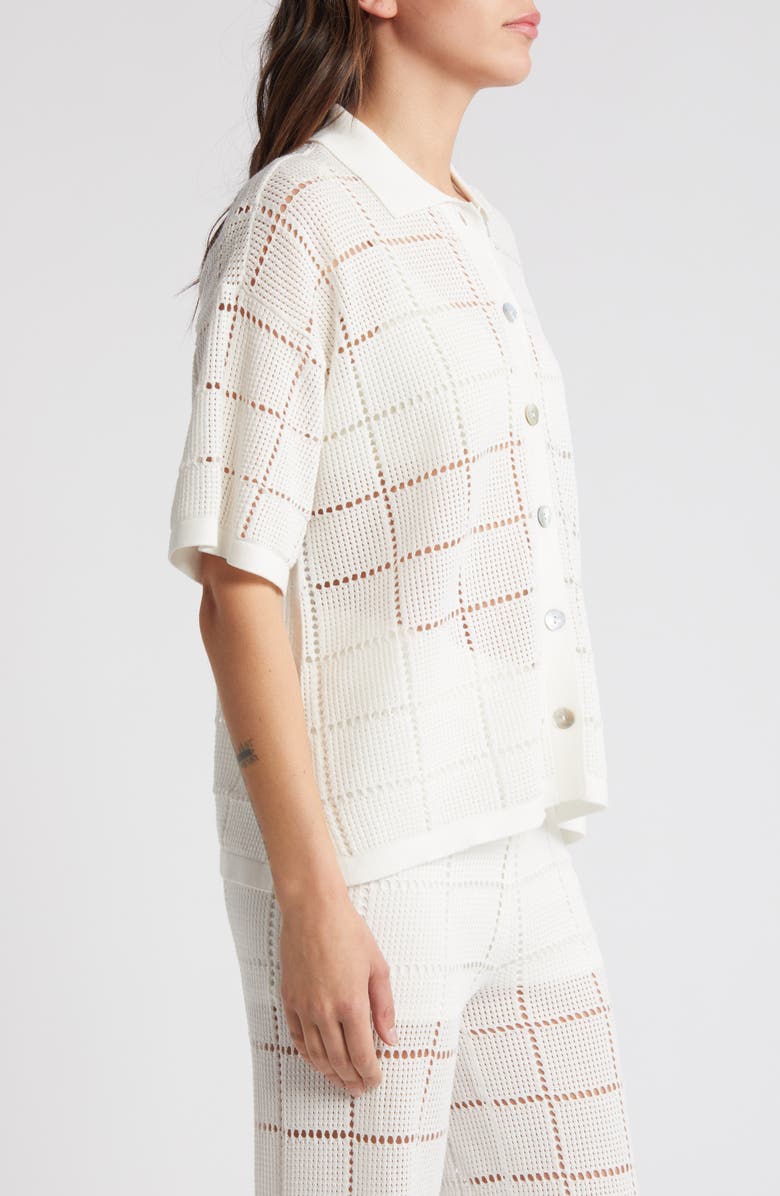 Rails Clemente Open Stitch Short Sleeve Cotton Button-Up Polo Sweater, Alternate, color,