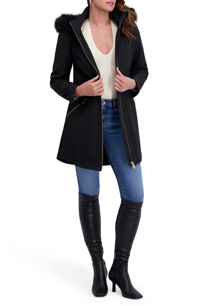 Shelled Faux Fur Trim Hooded Parka, Alternate, color, BLACK