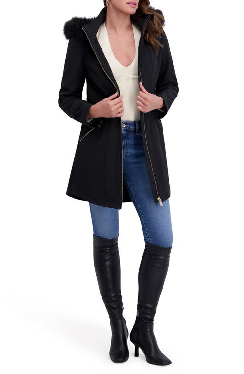 Kensie Faux Fur Trim Hooded Parka In Black
