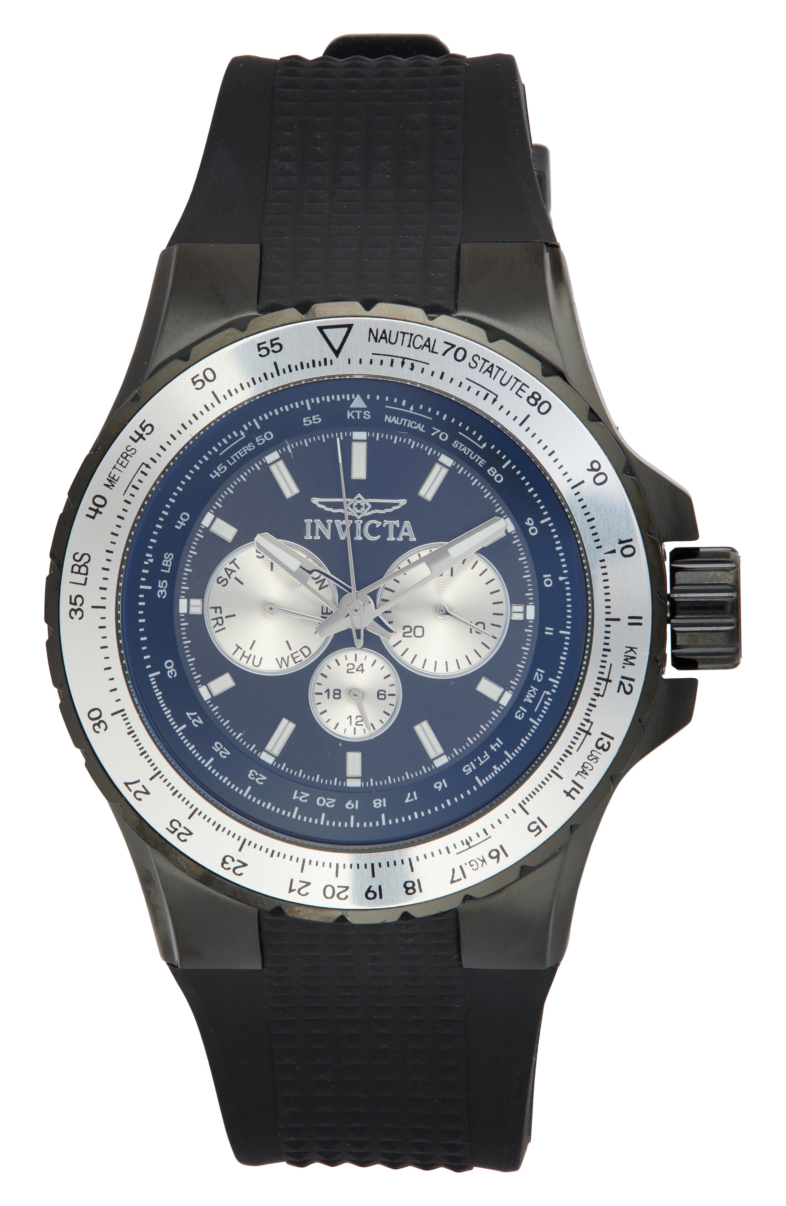 INVICTA Aviator Quartz Silicone Strap Watch, 50mm x 15mm