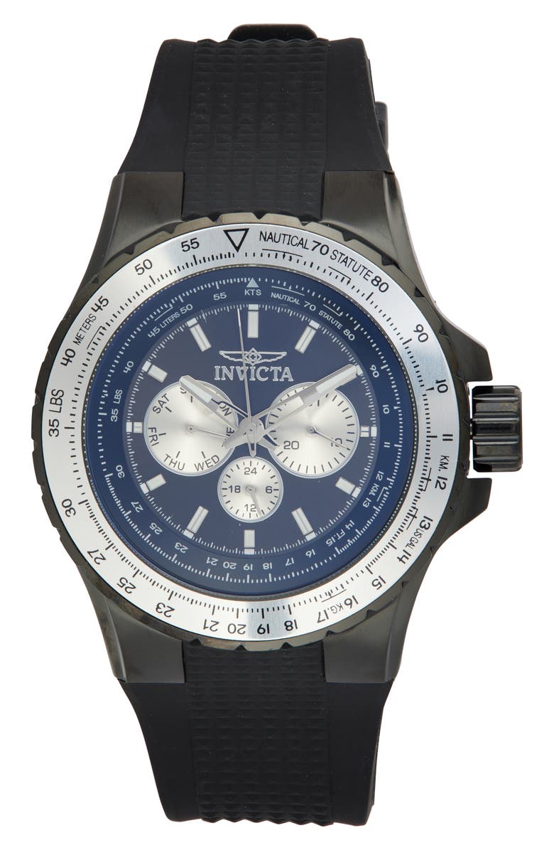 INVICTA Aviator Quartz Silicone Strap Watch, 50mm x 15mm, Main, color, Black