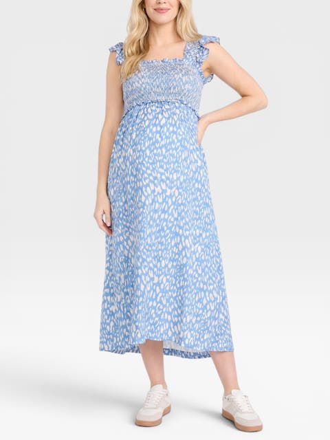 Sleeveless Ruffle Shoulder Smocked Maxi Dress