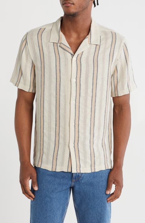 Stripe Print Button-Up Camp Shirt