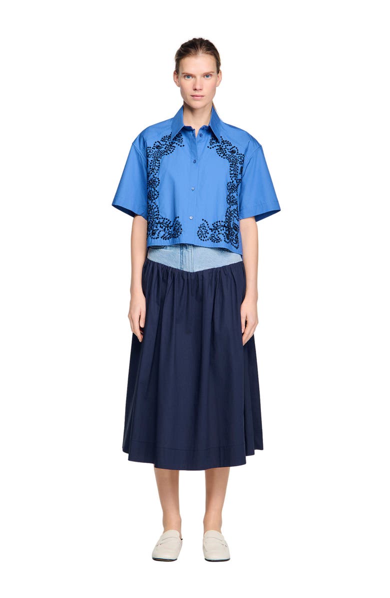 SANDRO Embroidered and beaded shirt, Alternate, color, Blue