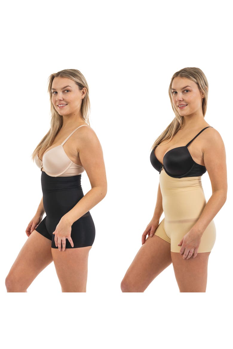 2-Pack Extra High Waist Shaping Boyshorts, Alternate, color, BLACK/ NUDE