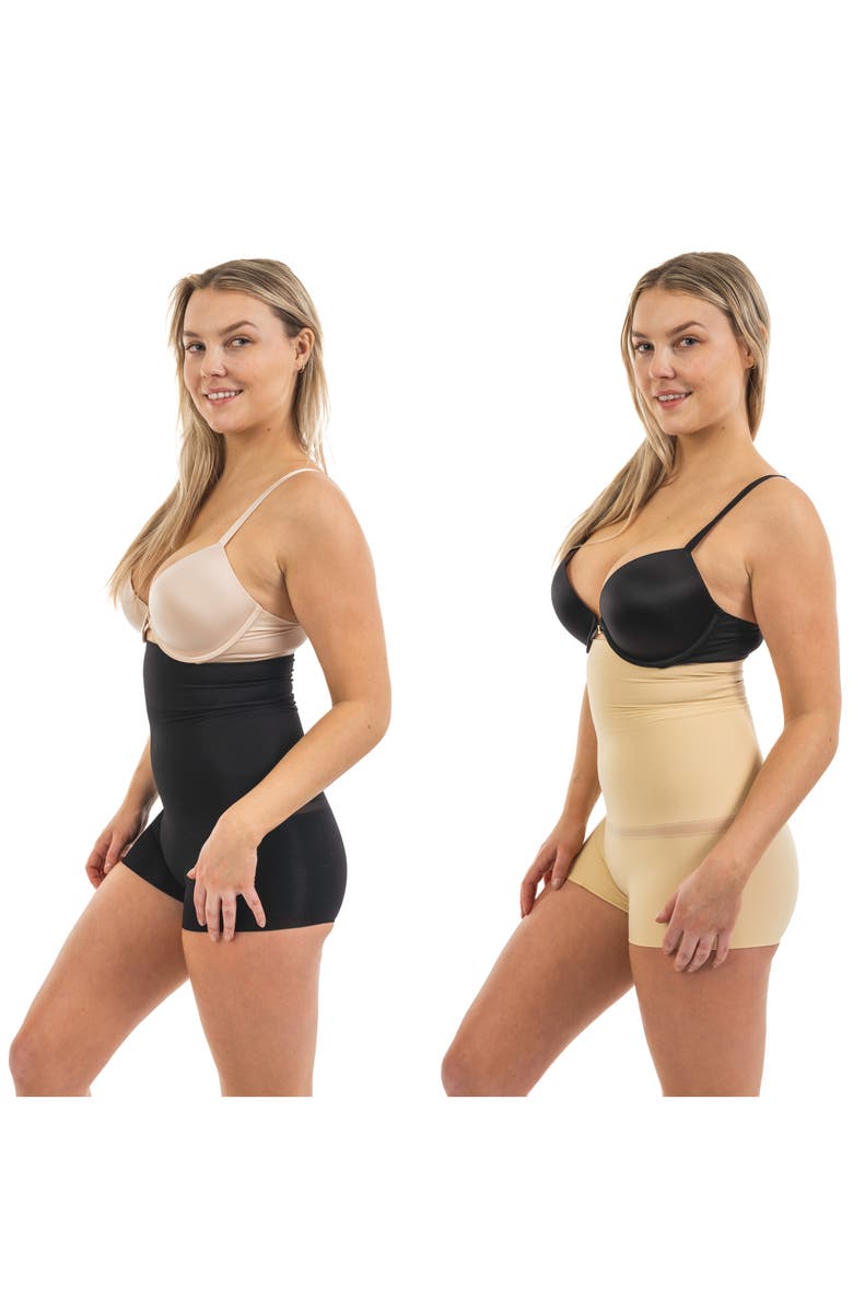 BODY BEAUTIFUL 2-Pack Extra High Waist Shaping Boyshorts, Alternate, color, Black/ Nude