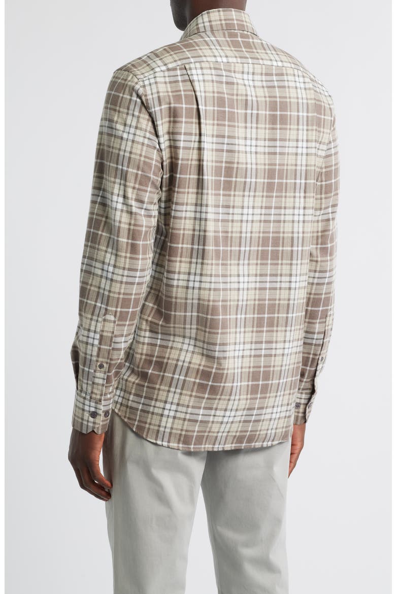 Weekend Regular Fit Heathered Plaid Cotton Button-Up Shirt, Alternate, color, COCOA HEATHER