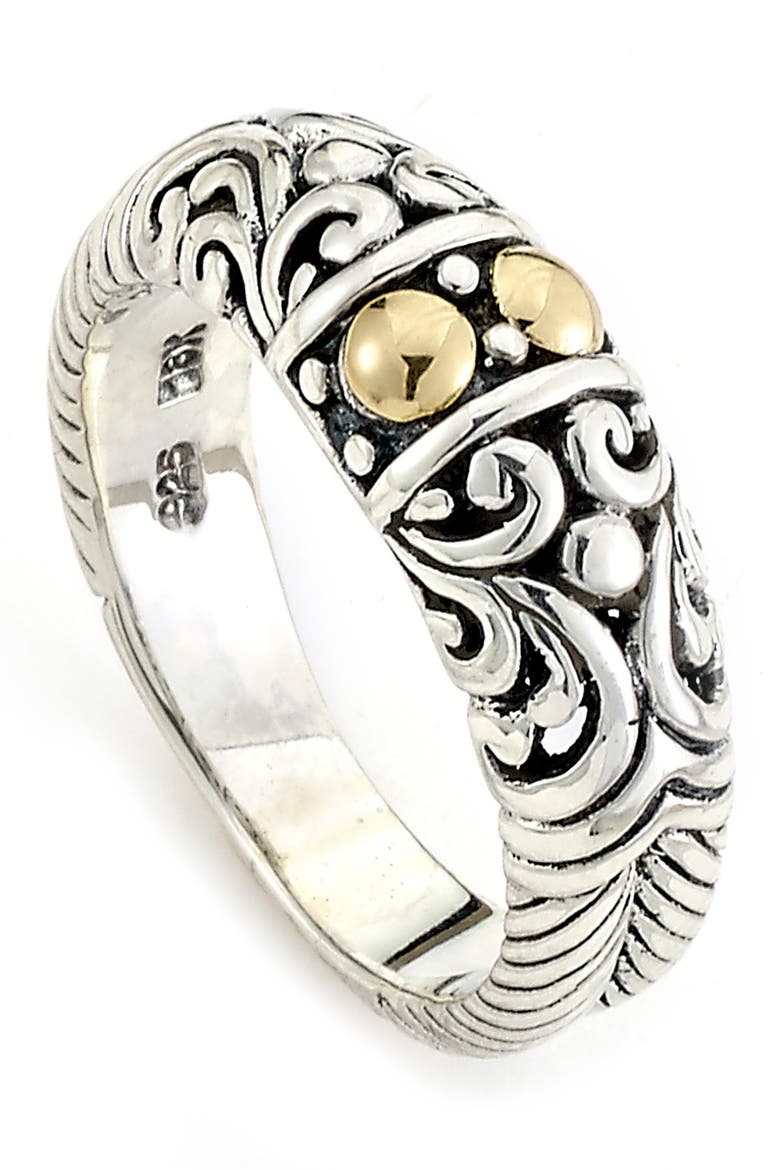 Sterling Silver & 18K Gold Balinese Design Ring, Main, color, SILVER-GOLD