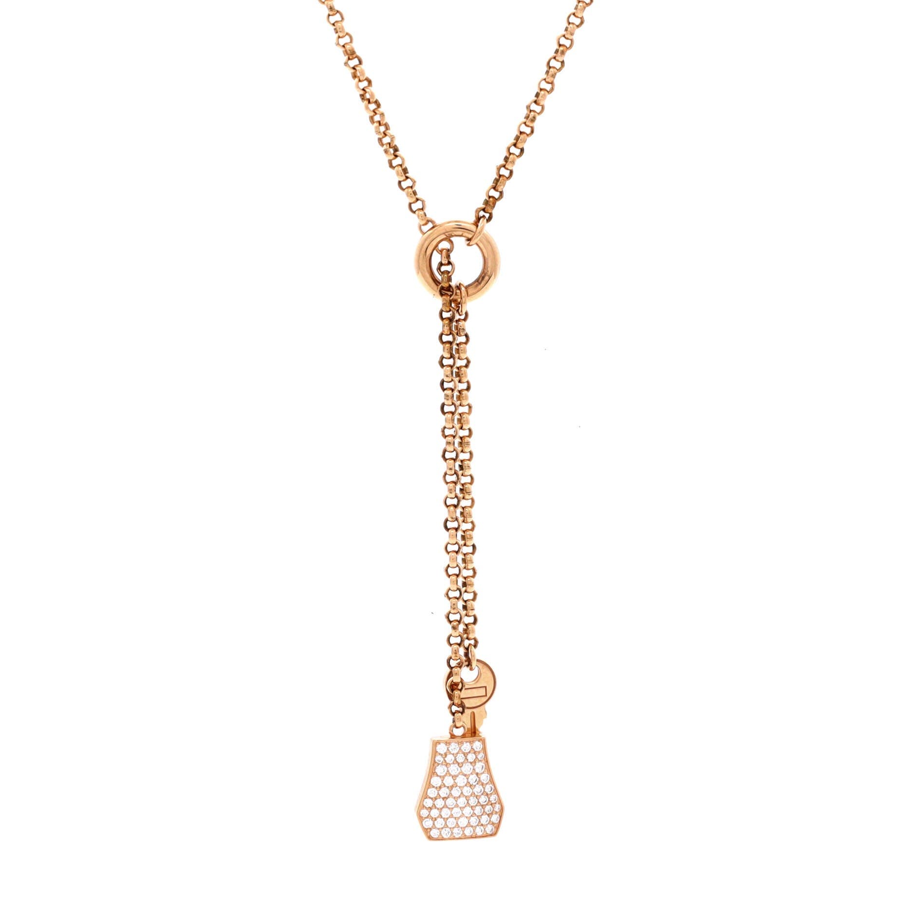 Pre-Owned Hermes Kelly Clochette Pendant Necklace 18K Rose Gold with Diamonds Small, Main, color, Rose Gold