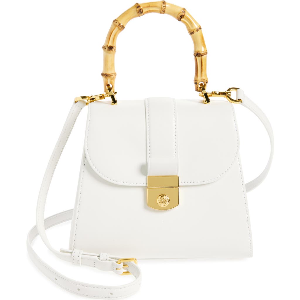 Shop Veronica Beard Avenue Leather Bamboo Top Handle Bag In Off White