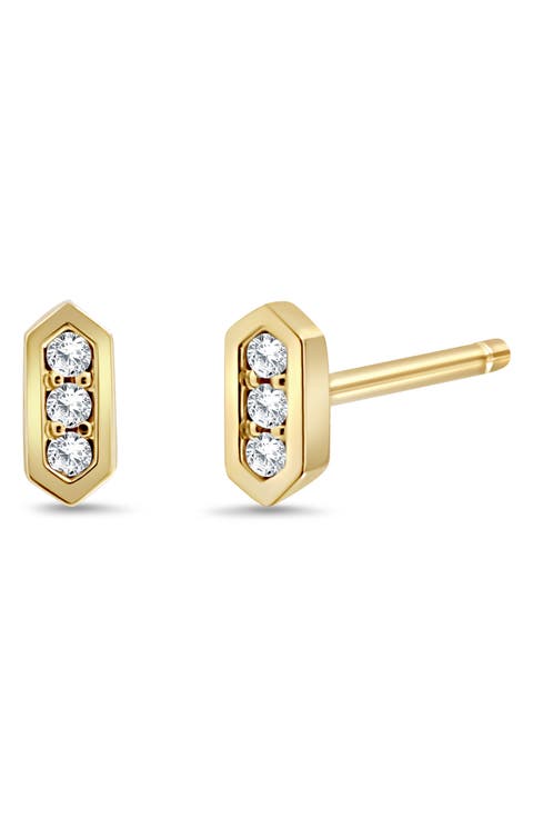 Icon 18K Yellow Gold Diamond Geometric Stud Earrings