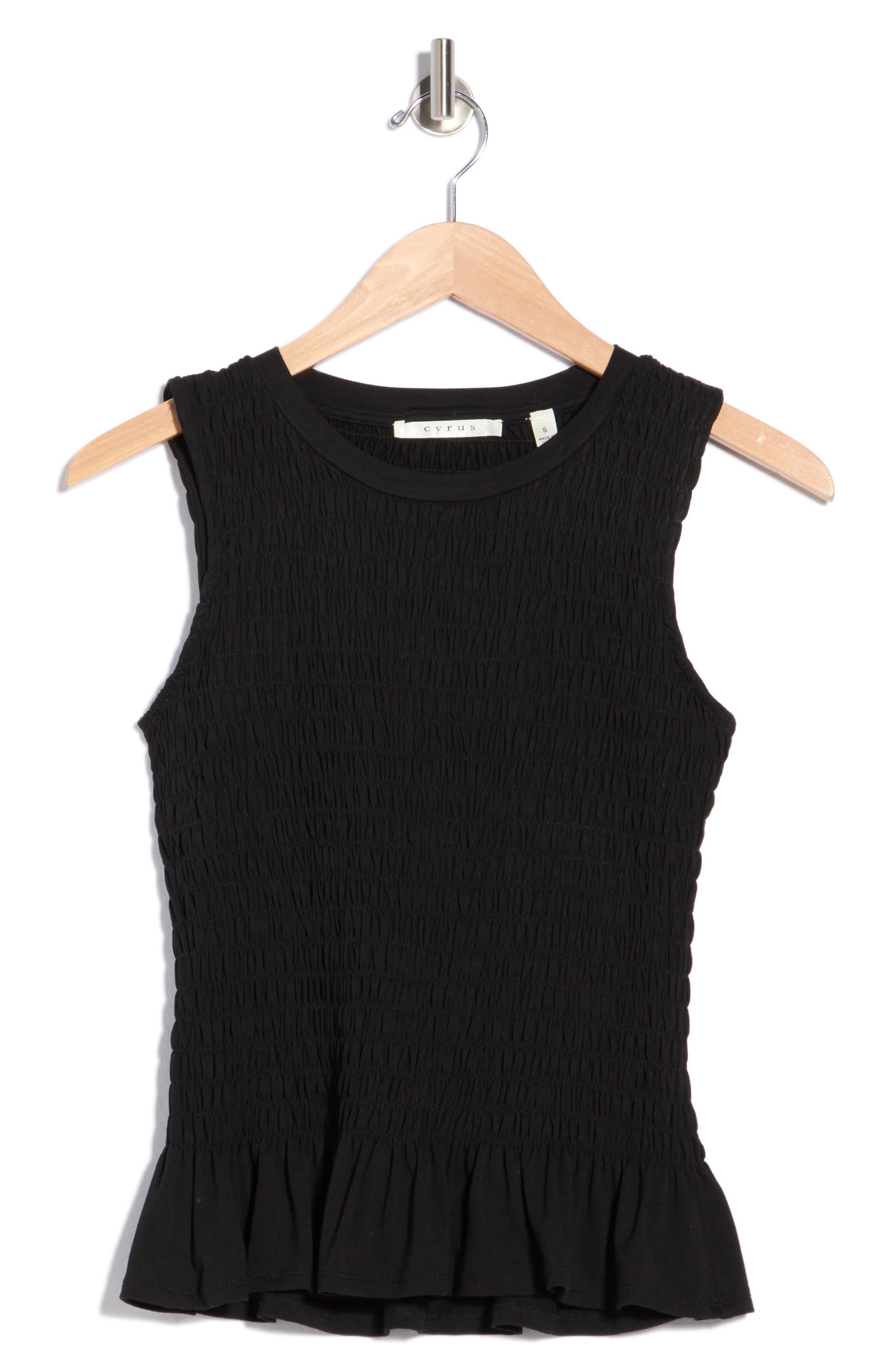 CYRUS Smocked Ruffle Hem Tank
