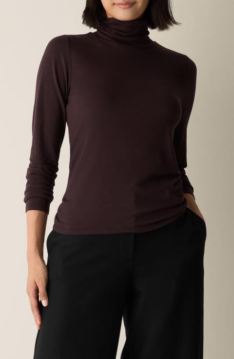 Turtleneck Stretch Organic Cotton Blend Top