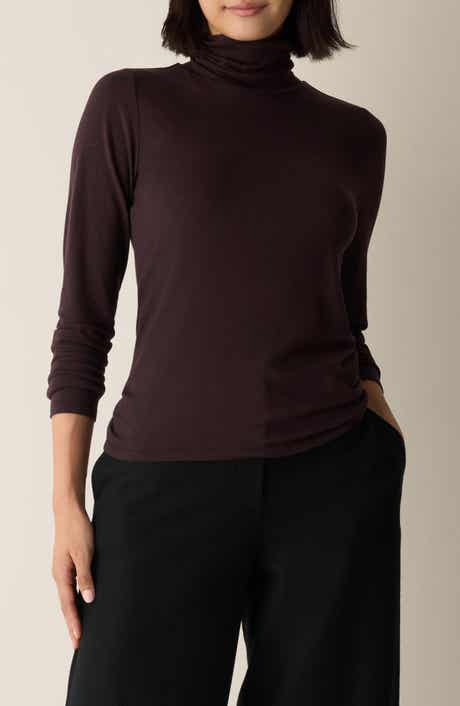 Eileen Fisher Turtleneck Stretch Organic Cotton Blend Top