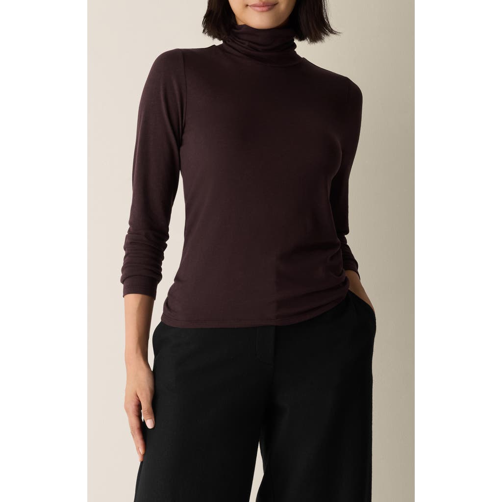 Eileen Fisher Turtleneck Stretch Organic Cotton Blend Top In Purple