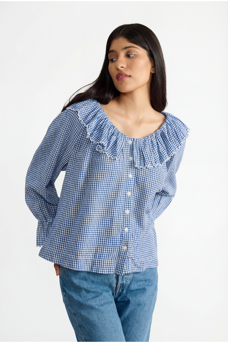 Pandora Blouse, Main, color, Navy Gingham