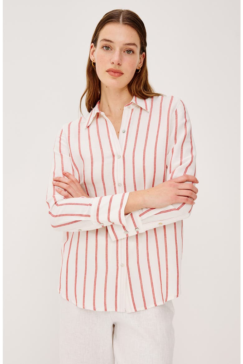 Knox Linen Blend Button-Up Shirt, Alternate, color, SCARLET IVORY STRIPE
