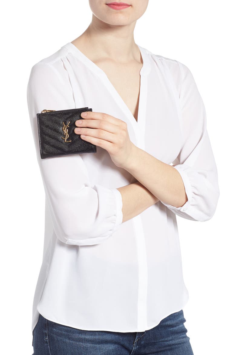 Monogram Leather Card Case, Alternate, color, NERO
