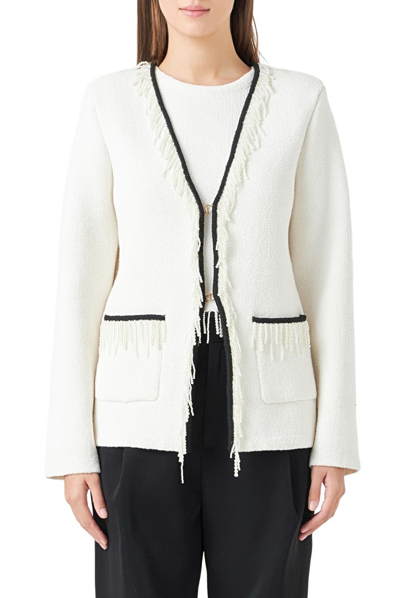 Imitation Pearl Trim Cardigan, Main, color, CREAM
