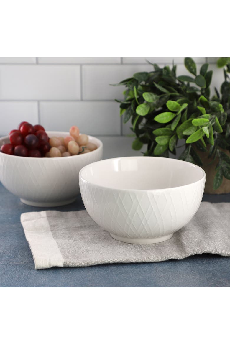 2 Piece Fine Ceramic 6in Cereal Bowl Set in White, Alternate, color, White