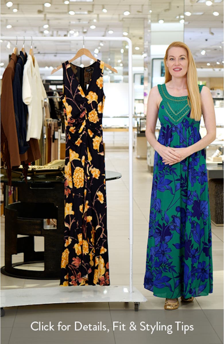 Floral Center Ruched Sleeveless Maxi Dress, sales video thumbnail