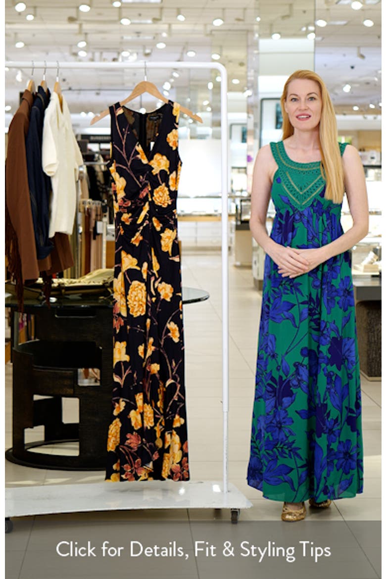 Floral Center Ruched Sleeveless Maxi Dress video