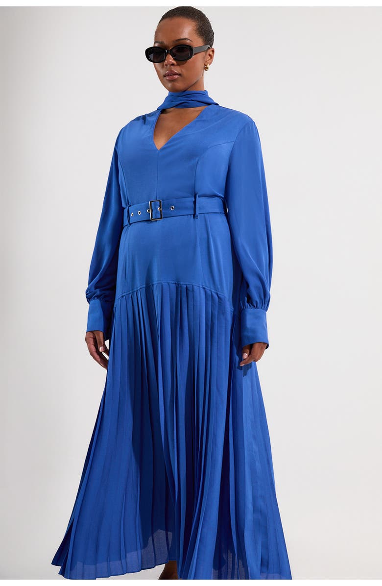 Karen Millen Georgette Mix Midi Dress, Main, color, Cobalt