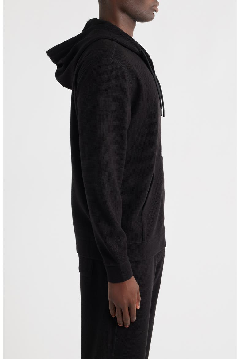 Waffle Knit Zip-Up Hoodie, Alternate, color, BLACK CAVIAR
