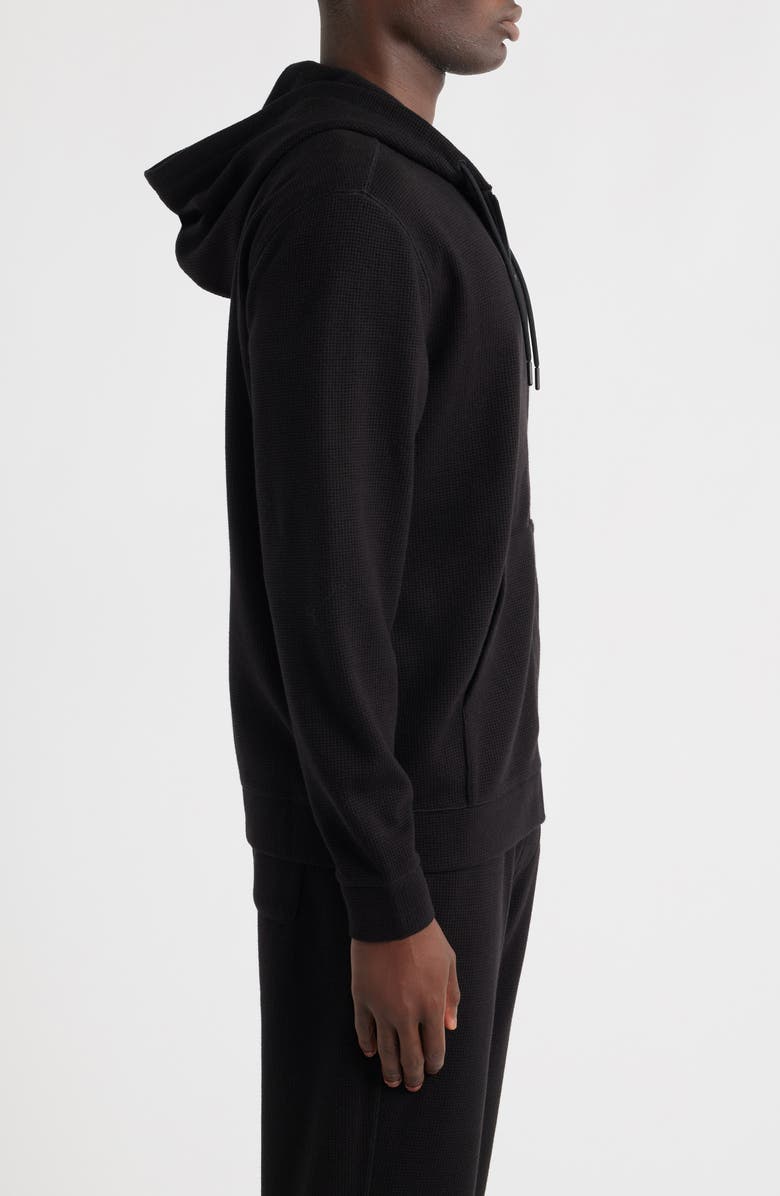 Zella Waffle Knit Zip-Up Hoodie, Alternate, color, Black Caviar