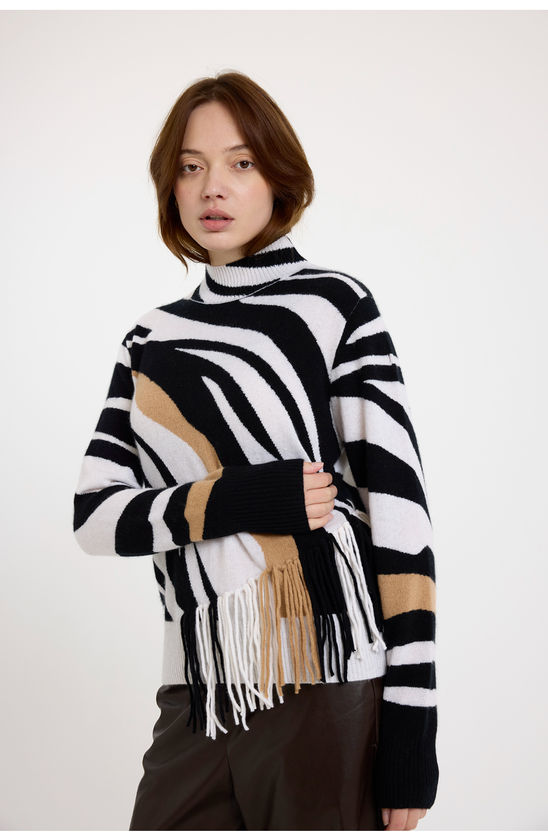 Brodie Pure Cashmere Zebra Fringe 100% Cashmere Sweater, Alternate, color, Organic White