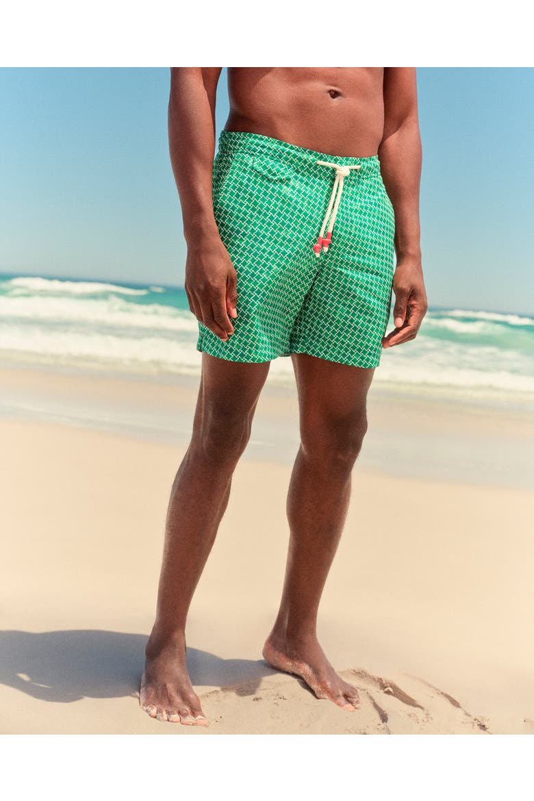 Standard Printed Mid-Length Drawcord Swim Shorts, Alternate, color, Caddie Green