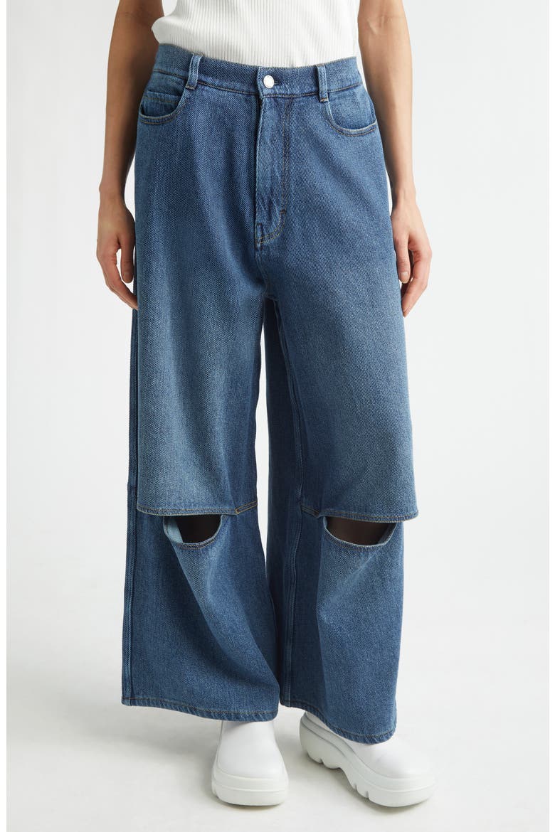 Cutout Wide Leg Jeans, Main, color, BLUE